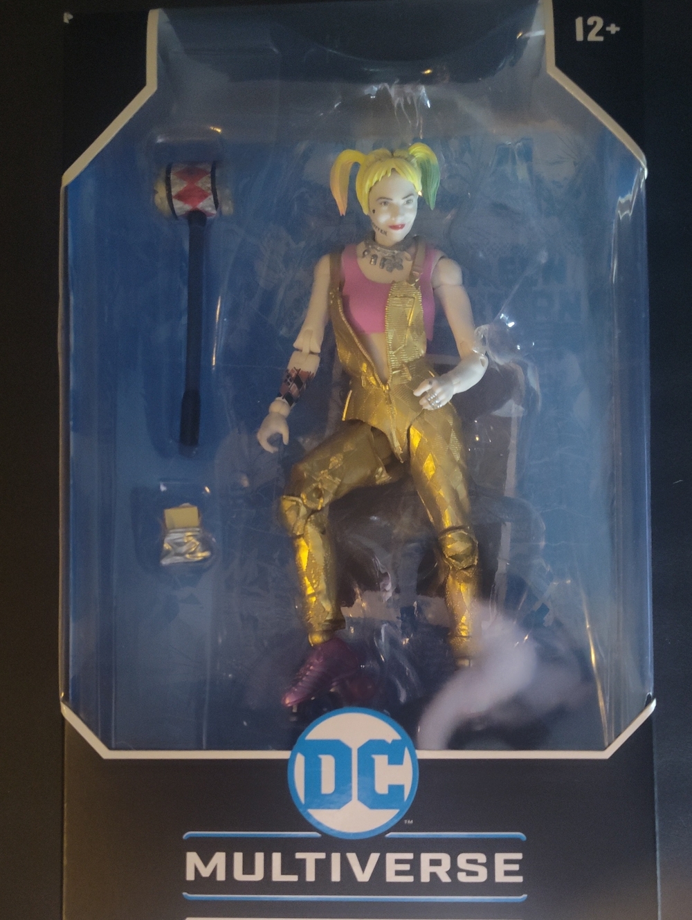 DC Harley Quinn Action Figure in Gold Jumpsuit with Pink Top